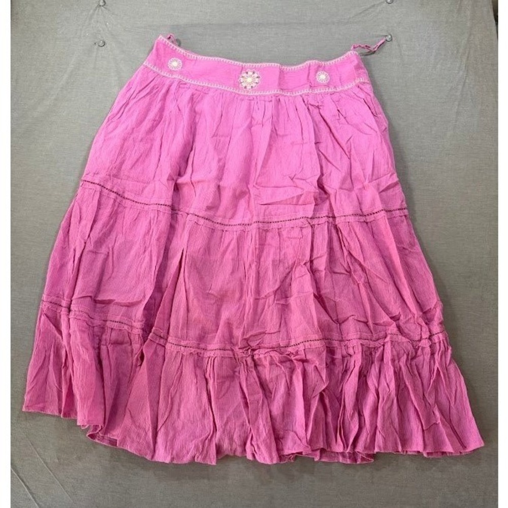 Denim&Co Pink Tiered Boho Maxi Skirt